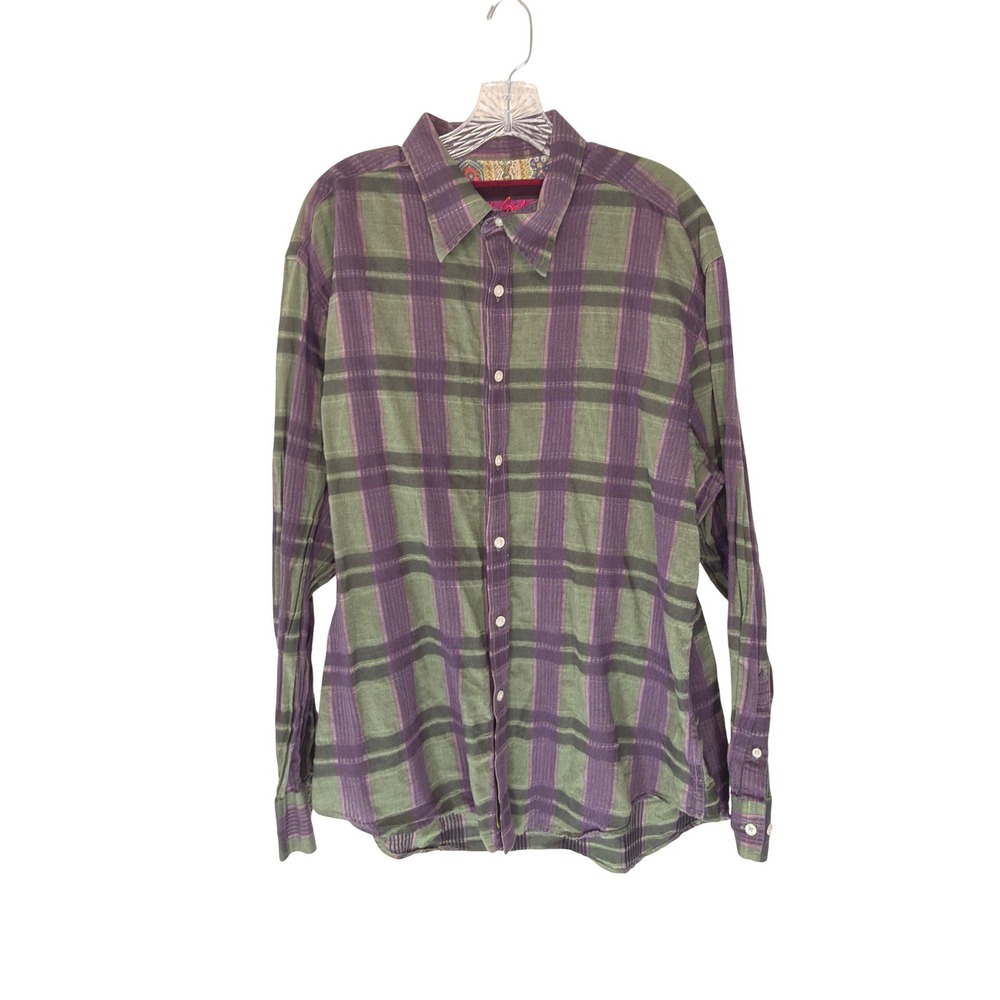 Robert Graham Button Down Shirt Men's Green Purple Plaid Office Work Career 2XL